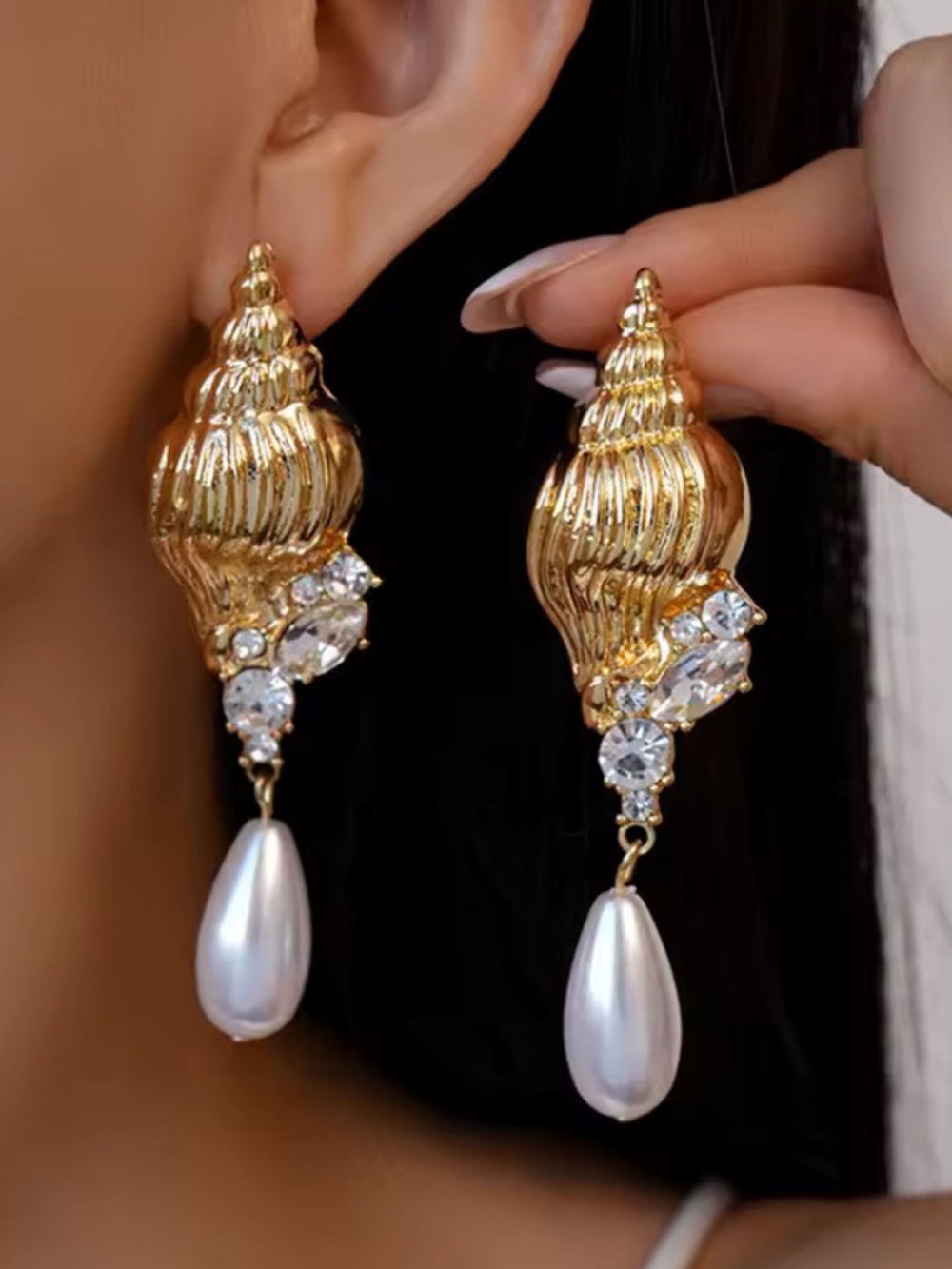 Gold Pearl Drop Shell Earrings